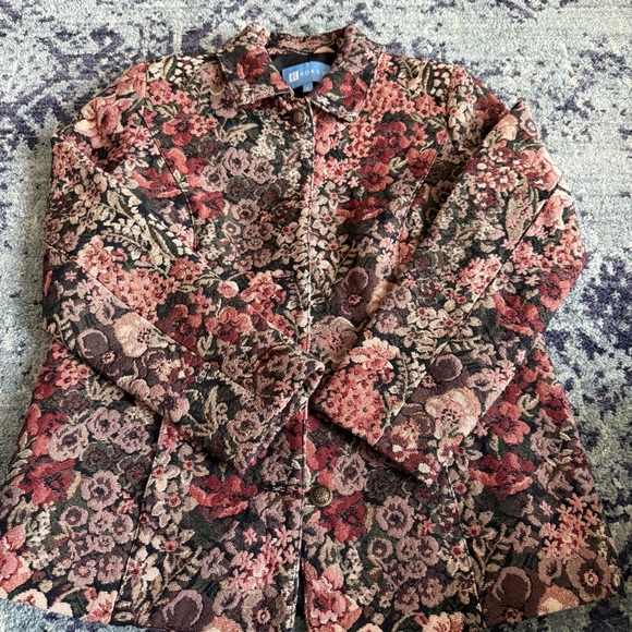 Women’s Vintage Jacquard Embroidered Florals Size 6P Blazer Jacket W/Pockets - Picture 2 of 9